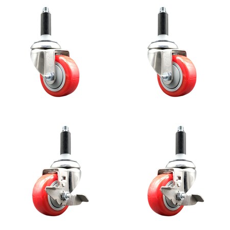 Service Caster 3.5 Inch 316SS Red Poly Swivel 7/8 Inch Expanding Stem Caster Brake, 2PK SS316EX20S3514-PPUB-RED-2-TLB-2-78
